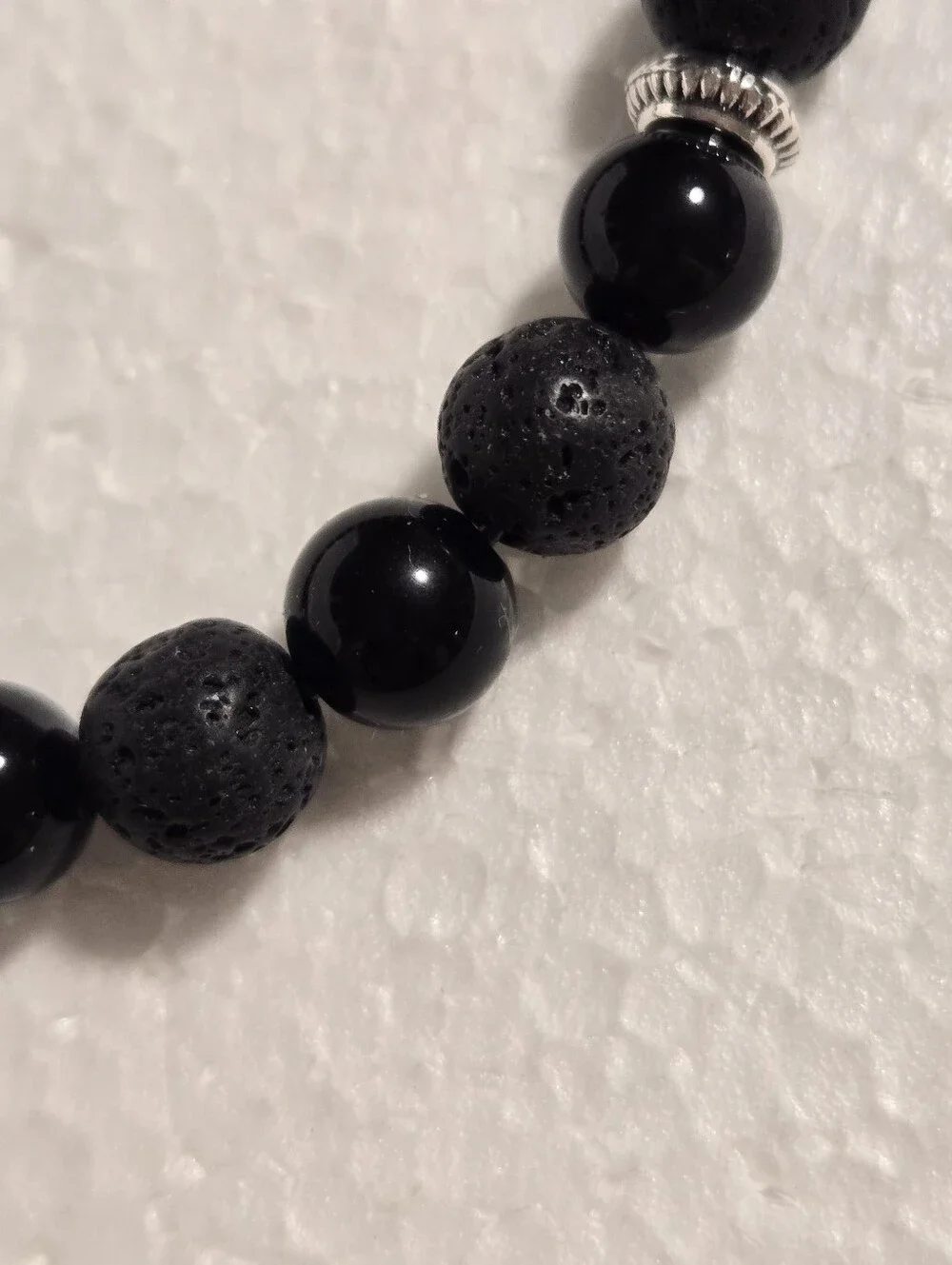 Handcrafted Black Bead Stretch Bracelet with Silver Accent Beads